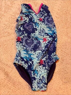 Disney Descendants Blue & Navy Graphic One-Piece leotard with Pink Trim